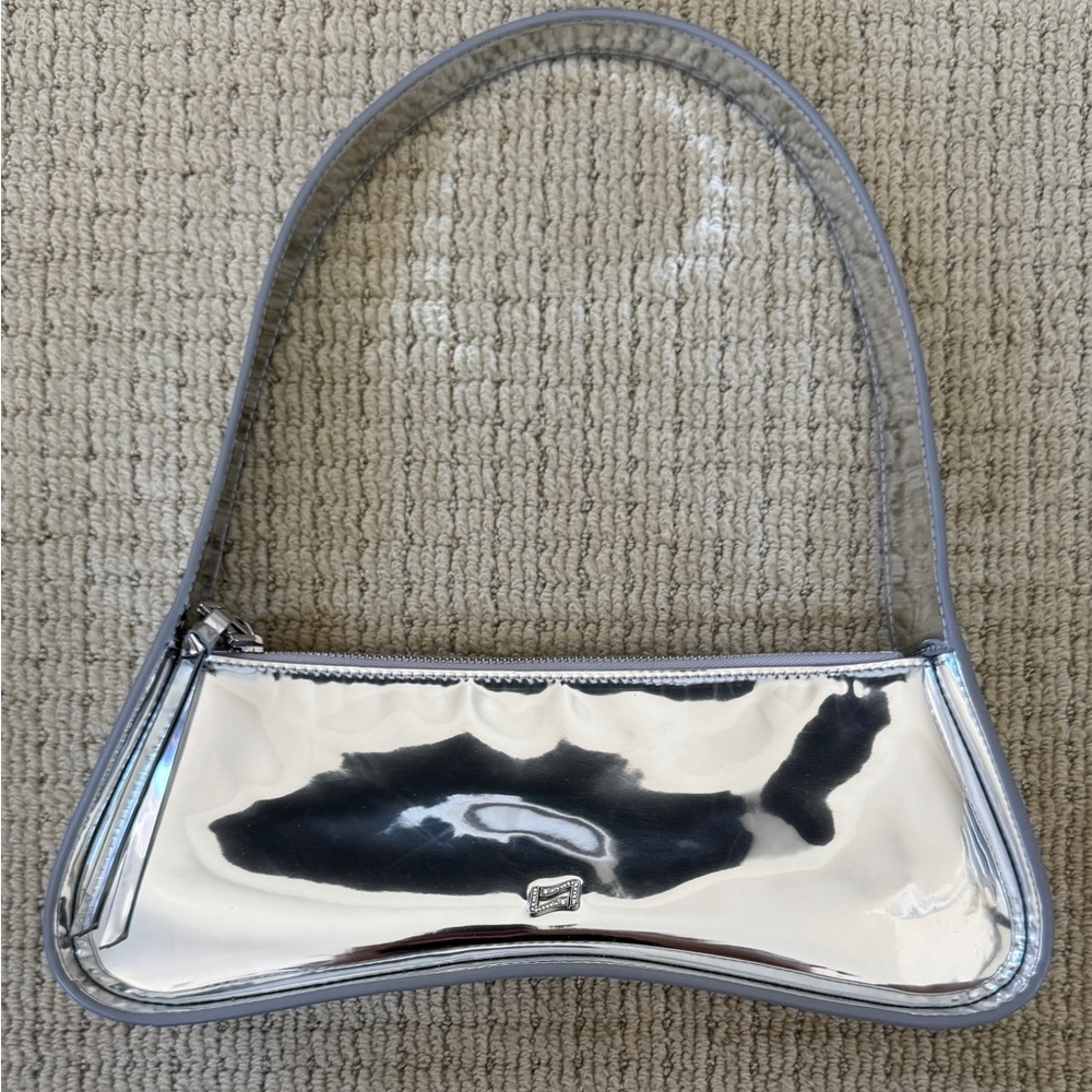 Silver Minimalist Shoulder Bag with Graphic Design